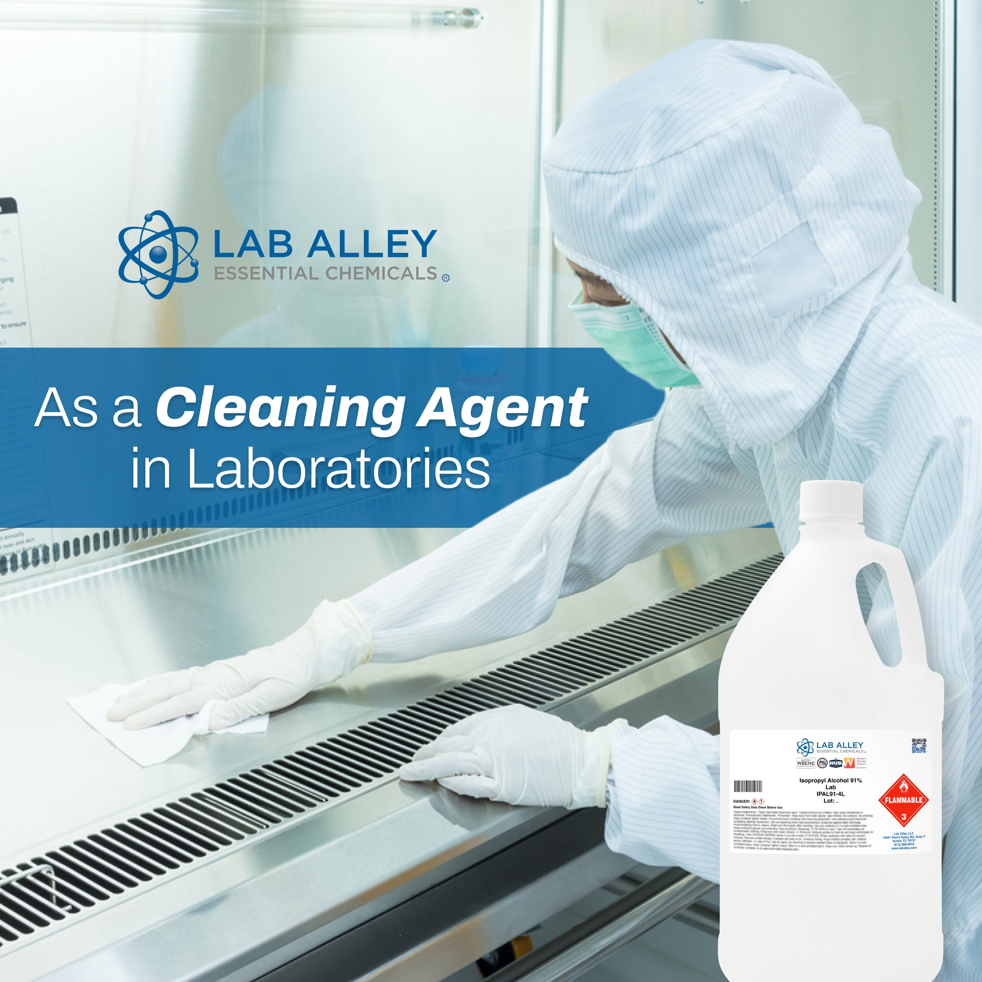 Lab Alley Isopropyl Alcohol 91% Lab Grade, Rubbing Alcohol Solvent, 1 Gallon