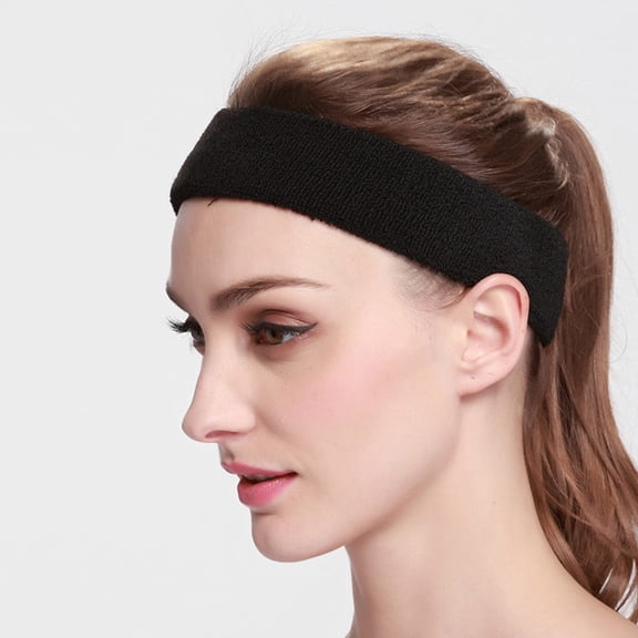LOLIPPYY 4-Pack Cotton Sports Headbands Sweat Absorbing Moisture Wicking Athletic Hair Bands for Men and Women - Black