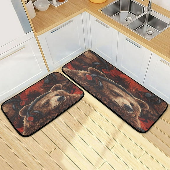 Kitchen Rugs and Mats【2 PCS】Non Skid Music Bear Creative Kitchen Mat