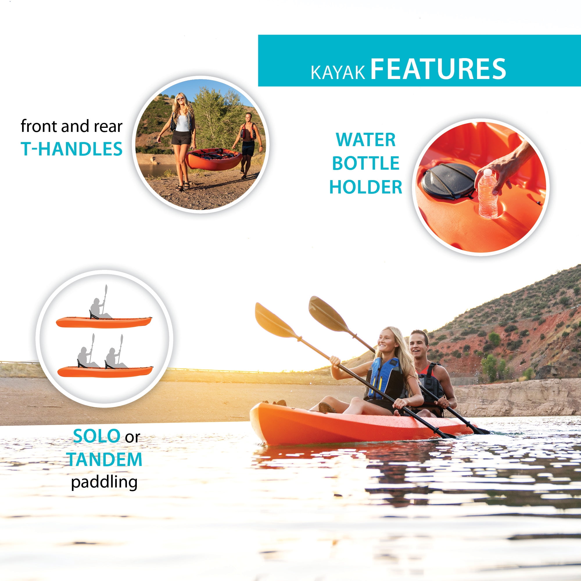 Lifetime Kokanee 10.5 ft Tandem Sit-On-Top Kayak, Orange (90537)