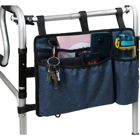 Walker Bag Basket with Cup Holder Suit for Adult Folding Walkers Rollator Organizer Carry Storage Pouch Water-Resistant Armrest Accessories for Seniors, Elderly, Handicap