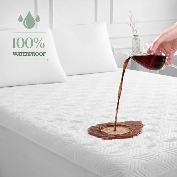 Vccoem Queen Waterproof Mattress Protector, Quilted Noiseless Mattress Pad Protector with Deep Pocket Fits up to 21'', White
