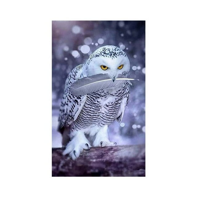 Snow White Owl Feather DIY 5D Rhinestones Painting Animal Full Layout Winter Craft Cross Stitch Resin Needlework