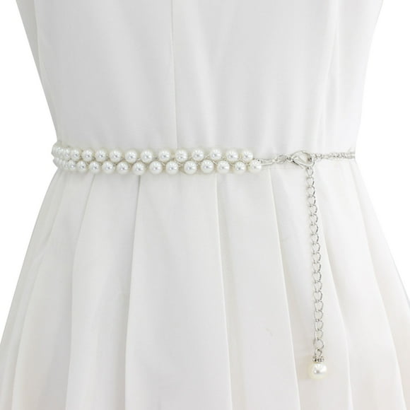 Women Hook Adjustment Pearl Waist Chain Decorative Dress Waist Small Fragrance Thin Belt Sweet Chain Belt mens belt Silver