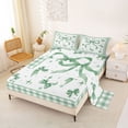thumbnail image 2 of Manfei Green Bows Checkered Print Full Size Sheets for Girls, Cute Ribbon Bows Bed Sheets, 4pcs, 2 of 5