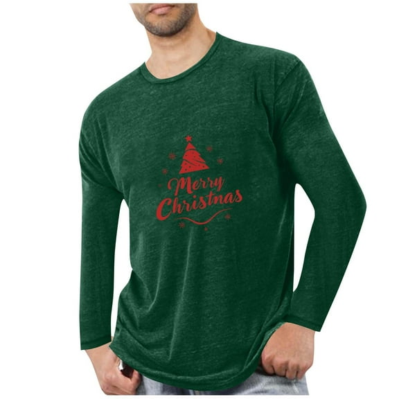 GuangCheng Mens Christmas Tees Round Neck,Printed,Long Sleeve Tops,Pullover,Baggy,Bottom,Tees,Comfy Loose Piece,Army Green,Size XL