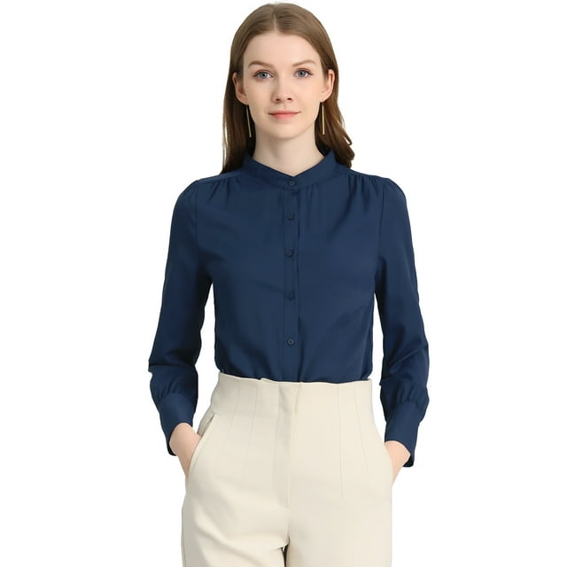 INSPIRE CHIC Women's Stand Collar Button Down Long Sleeve Shirts