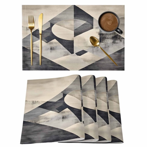 Black Beige Placemats Set of 4 Geometric Abstract Art Rhombus Place Mats Indoor Wipeable Table Mats Washable Cloth Dining Table Placemats for Kitchen Holiday Party Home Decor 13x19 Inch