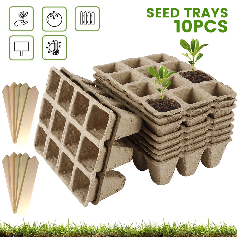 10PCS Yours Bath 10pcs Seed Starter Trays 12 Grids Square Peat Pots Plant Seedling Starters Cups Nursery Herb Seed Biodegradable Pots for Vegetable Fruit Flower Indoor & Outdoor