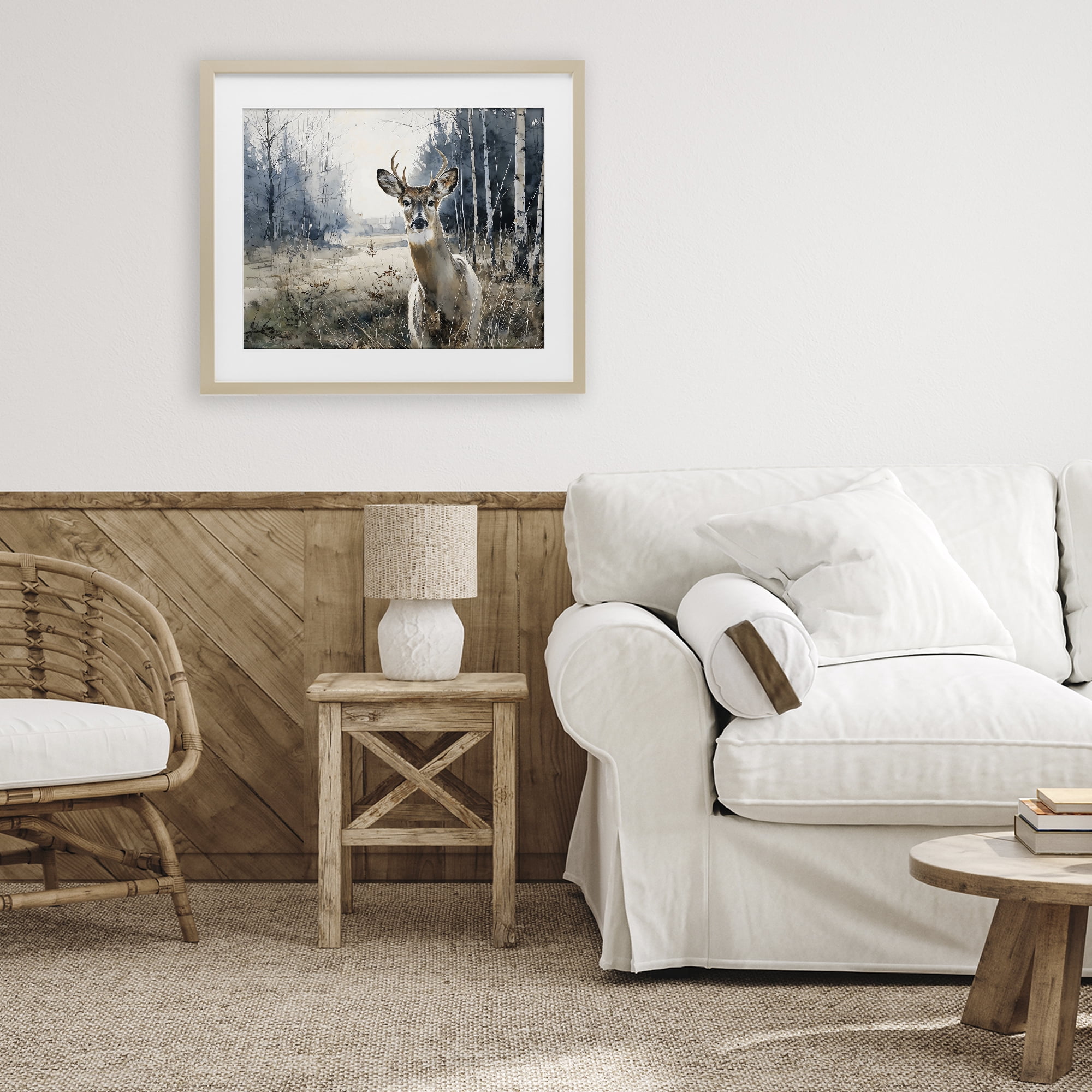 Stupell Industries Deer in Winter Wilderness Birch Framed Print Under Glass, design by Franklyn Gregory