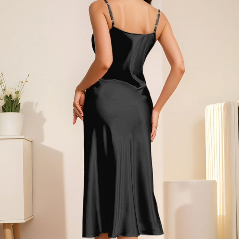 Antinious Women Silk Like Satin Print Nightdress Robe Soft Home Wear  Sleepwear Outfit,Winter Pajamas for Women Set,Women's Sleepwear Outfits, Black,XXL - Walmart.com