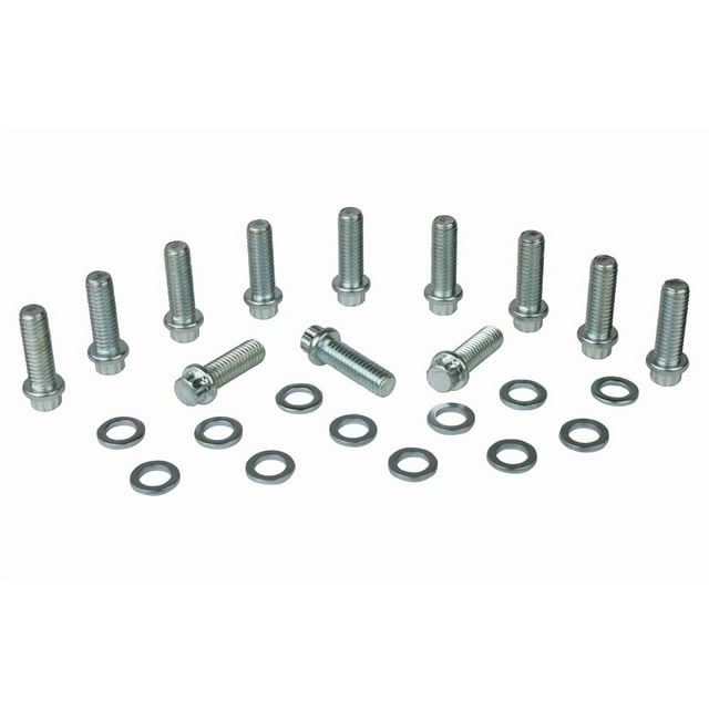 Moroso Performance Intake Manifold Bolt 38400 Chevy Small Block 90 Degree V6; 12 Point Head; 3/8 Inch - 16 Thread; Gold Iridite; Grade 8 Steel; 12 Bolts And 12 Washers