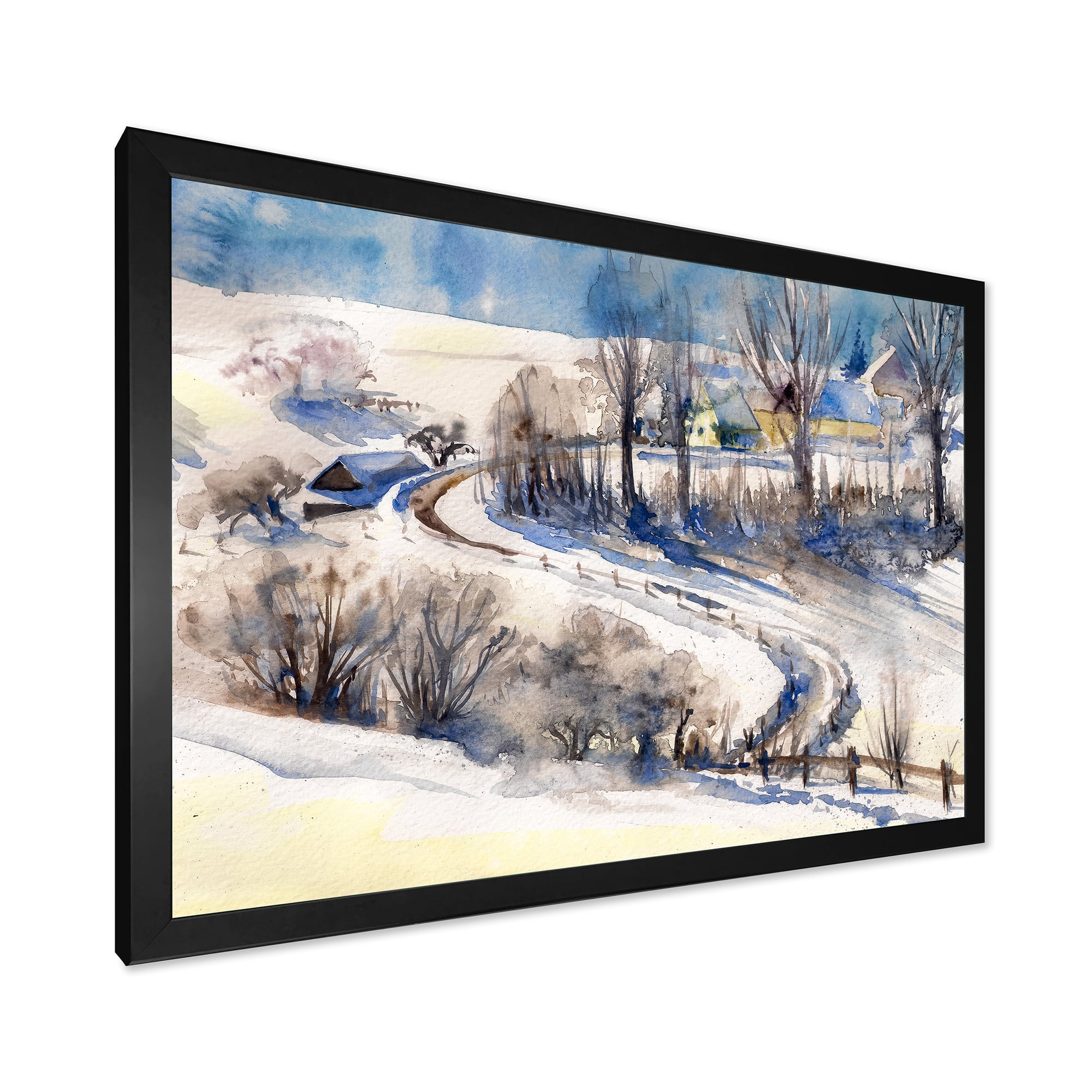 Designart 'Country Road In Winter Times Landscape I' Traditional Framed Art Print