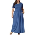 thumbnail image 3 of TARAINYA Women Plus Size Summer Short Sleeve Maxi Dress Casual Loose Long Dress with Pockets Round Neck Elastic Waist Solid Floral, 3 of 8
