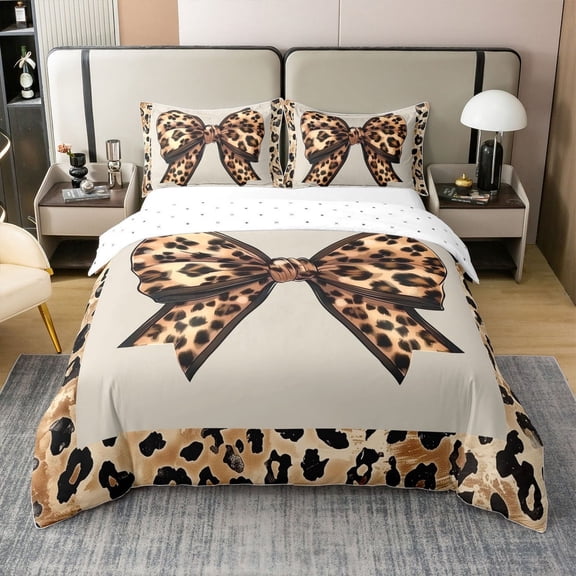 Erosebridal Leopard Print 100% Cotton Duvet Cover Twin Size,Wildlife Bowknot Bedding Sets Twin Size,Golden Black,Reversible,Breathable,2pcs(No Comforter)