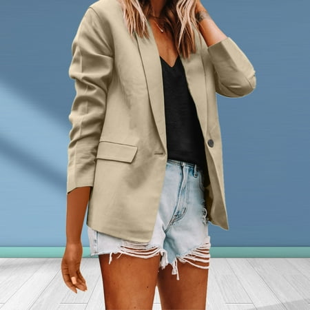 

WOXINDA Women s Solid Color Button Lapel Slim Cardigan Temperament Suit Coat