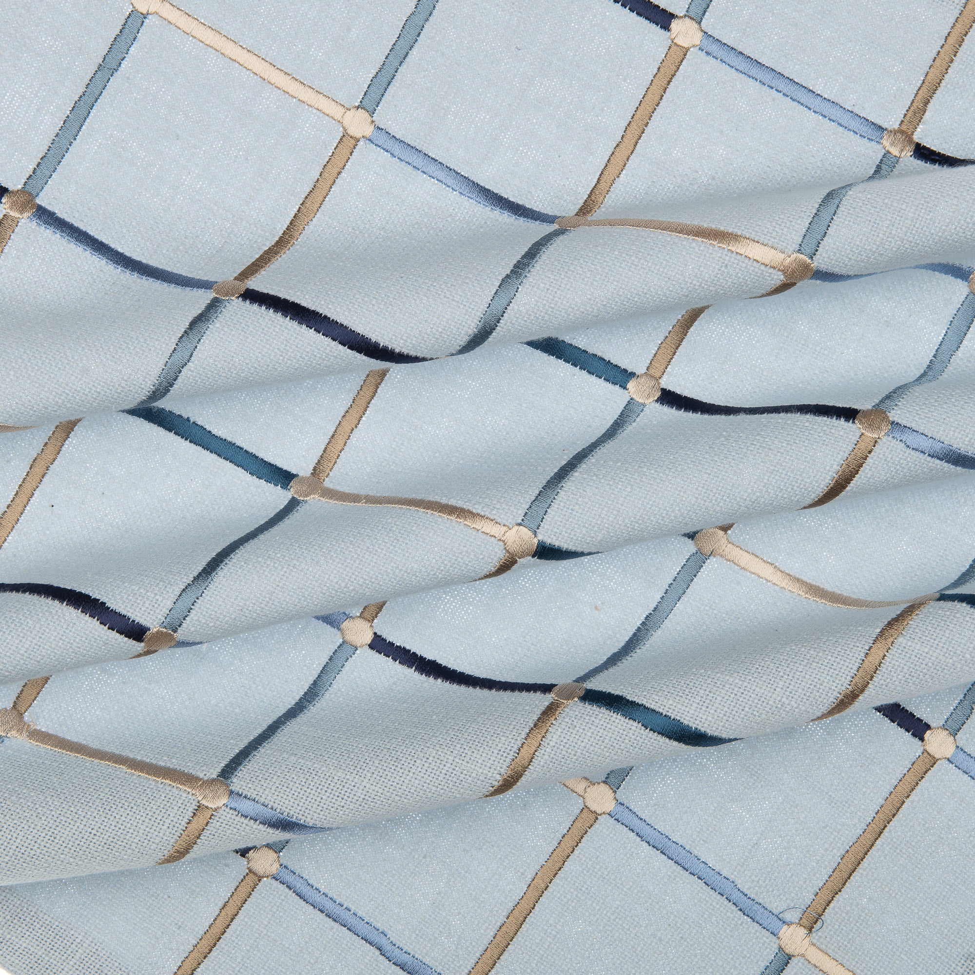Ox Bay and Stacy Garcia 24" x 24" Light Blue Checkered Embroidered Cotton Blend Adult Decorative Throw Pillow Cover