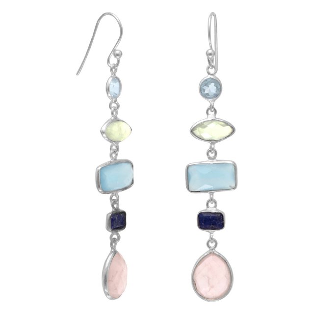 Precious Stars Sterling Silver Multistone Long Drop Earrings