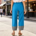 thumbnail image 6 of Yuanlook Women's Gingham Cuff Linen Blend Pants, Elastic Waist Side‑Pocket Cropped Trousers for Outing S‑XXL, 6 of 8