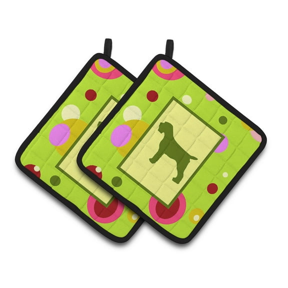 Caroline's Treasures Lime Green Dots Wirehair Pointing Griffon Pair of Pot Holders