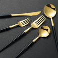 thumbnail image 4 of Juego de cubiertos para 4 - Juego de cubiertos de acero inoxidable negro y dorado con cuchillos, tenedores y cucharas - Juego de cucharas y tenedores antideslizantes y no tóxicos, 4 of 5