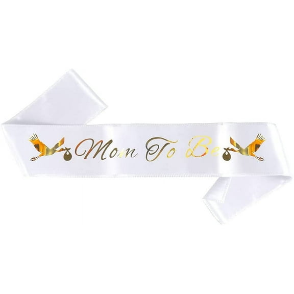 Brosash Mom to Be Sash - White with Gold Letters - Adorable Baby Shower Sash for Expecting Mother