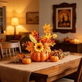 thumbnail image 4 of Halloween 4 Styles Artificial Pumpkin Floral Table Centerpiece, Fall Maple Sunflower Berry Arrangement, Thanksgiving Mantel Table Decor Accessories, 4 of 6