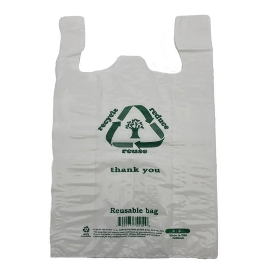 Reusable White T-Shirt Bag (ERUZ) 400 ct 12.5" x 6.5" x 21.5" - Case - 400 Units