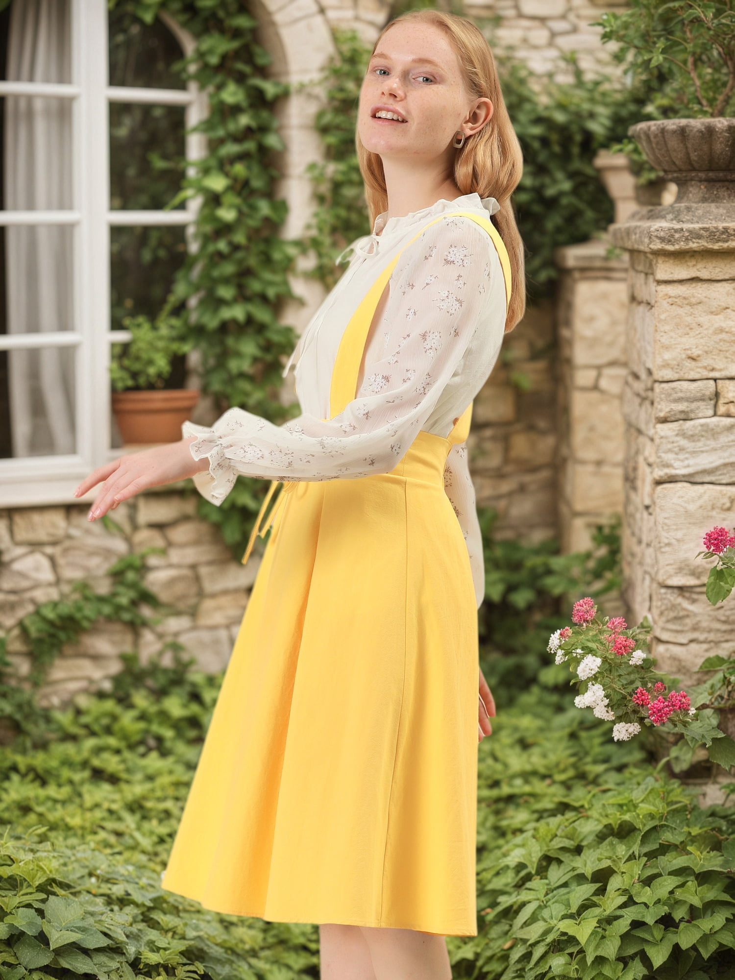 DARING DIVA Women's High Waist Overall Corset Skater Skirt Short Midi Dress XL Yellow