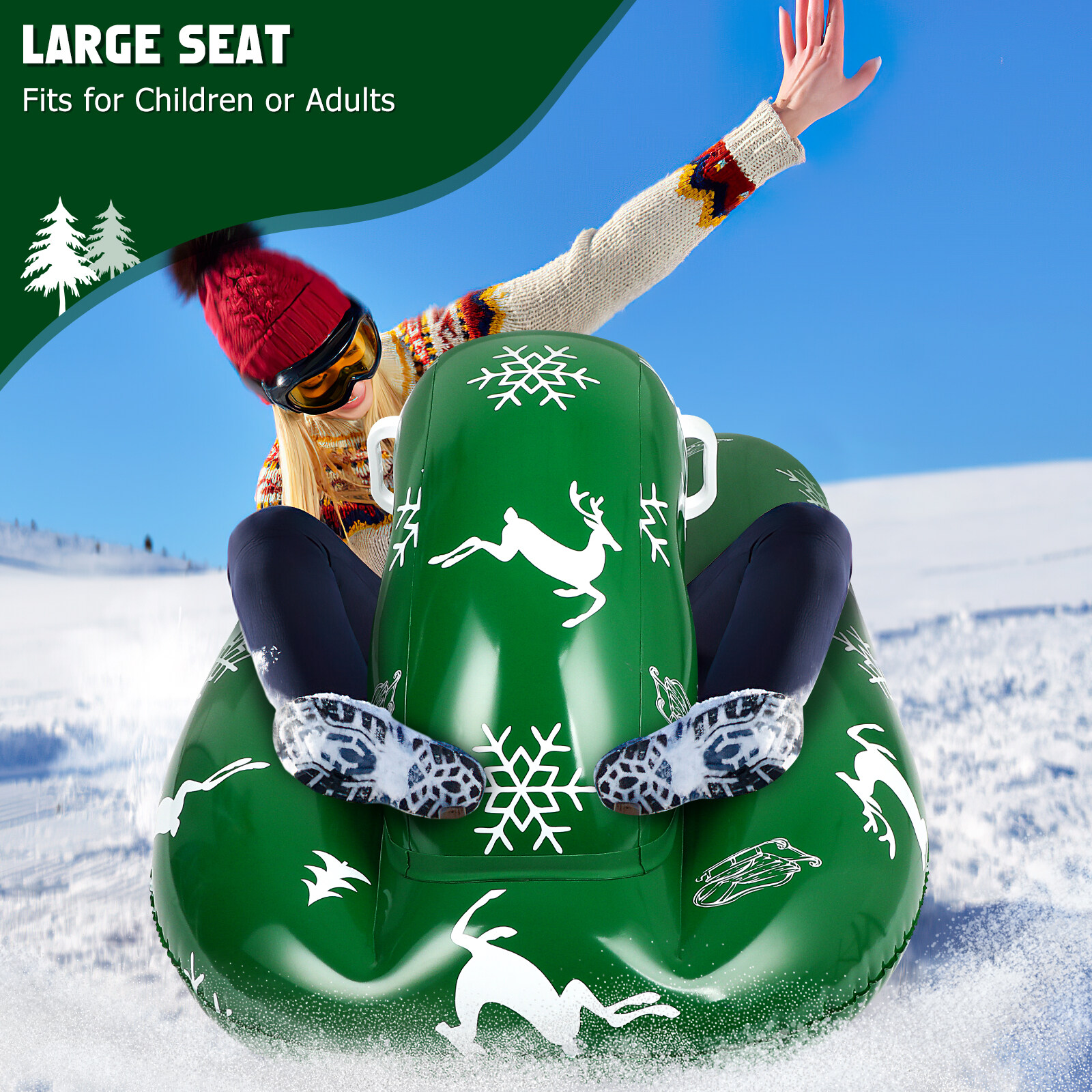 CLISPEED Inflatable Snow Sled Heavy Duty Blow Up Snow Tube Thickened Bottom Winter Outdoor Sports Toys for Kids Adults Clispeed Inflatable Snow Tube Large PVC Inflatable \u2013 Grandado