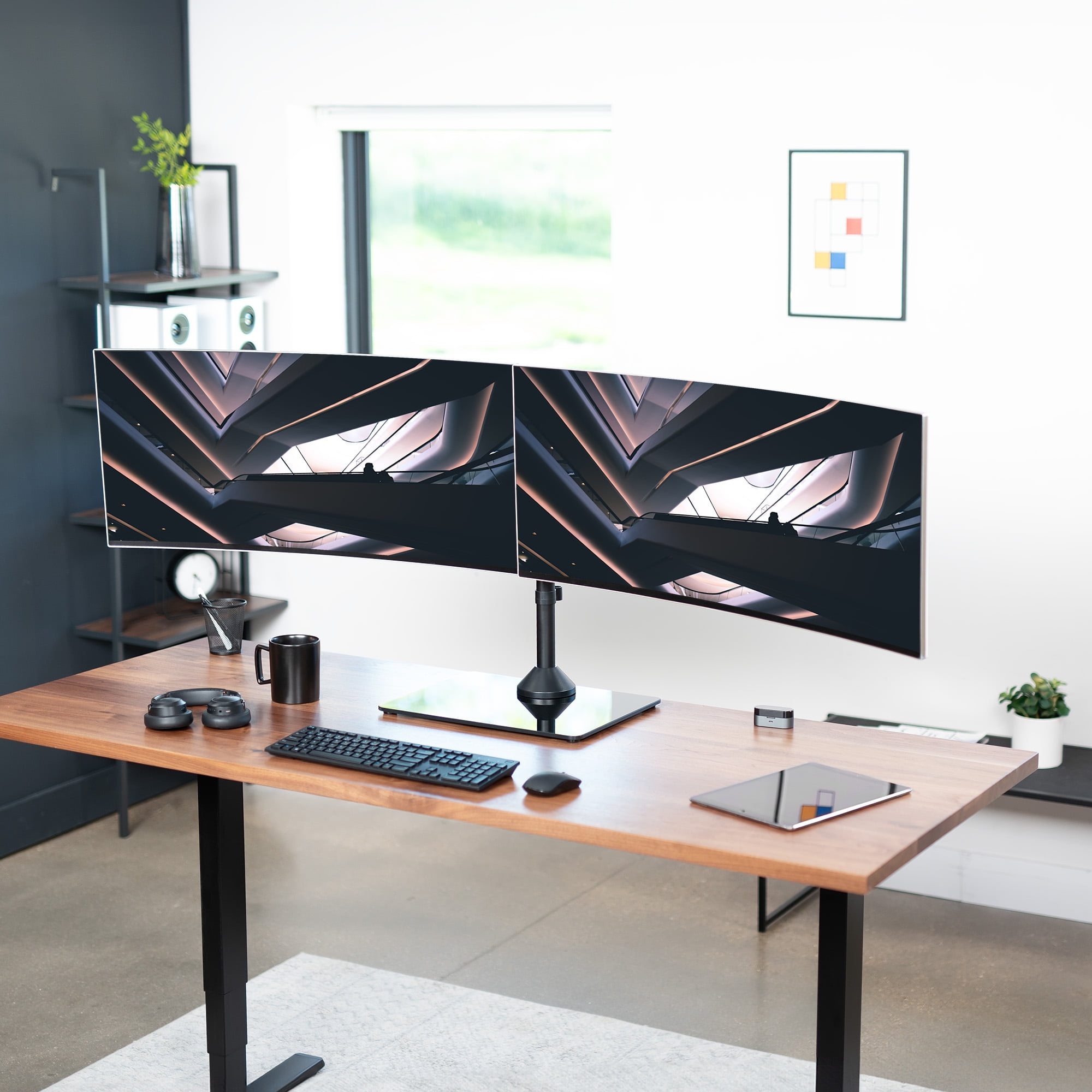 VIVO Dual Computer Monitor Mount with Glass Base for 2 Ultrawides up to 38"