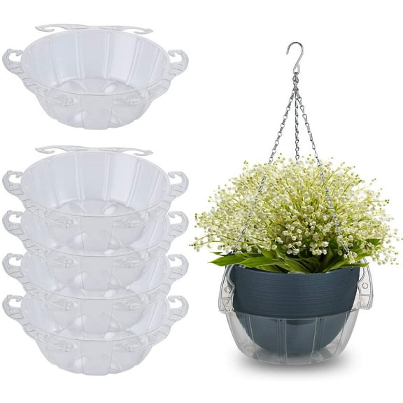 OAKBAY 5 Piece of 10 Inch Clear Plastics Plant Saucers Drip Pans for Hanging Basket Indoor and Outdoor (10'')