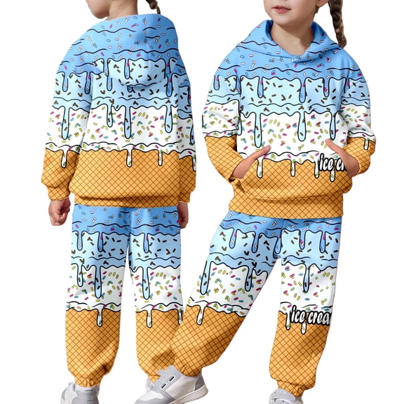 FASHOFT Boys Sweatsuit Ice Cream Drip Graphic Hoodie And Sweatpants 2 Piece Outfits Set Ice Cream Tracksuit Y2K Cute Preppy Jogger Sets Blue