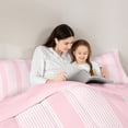 thumbnail image 4 of Castle Fairy Boho Thin Vertical Stripe Full Size Comforter Sets 3-Piece,Tribal Wide Band Bedding Comforter Set,Pale Pink White,Reversible,1 Comforter and 2 Pillowcases, 4 of 6
