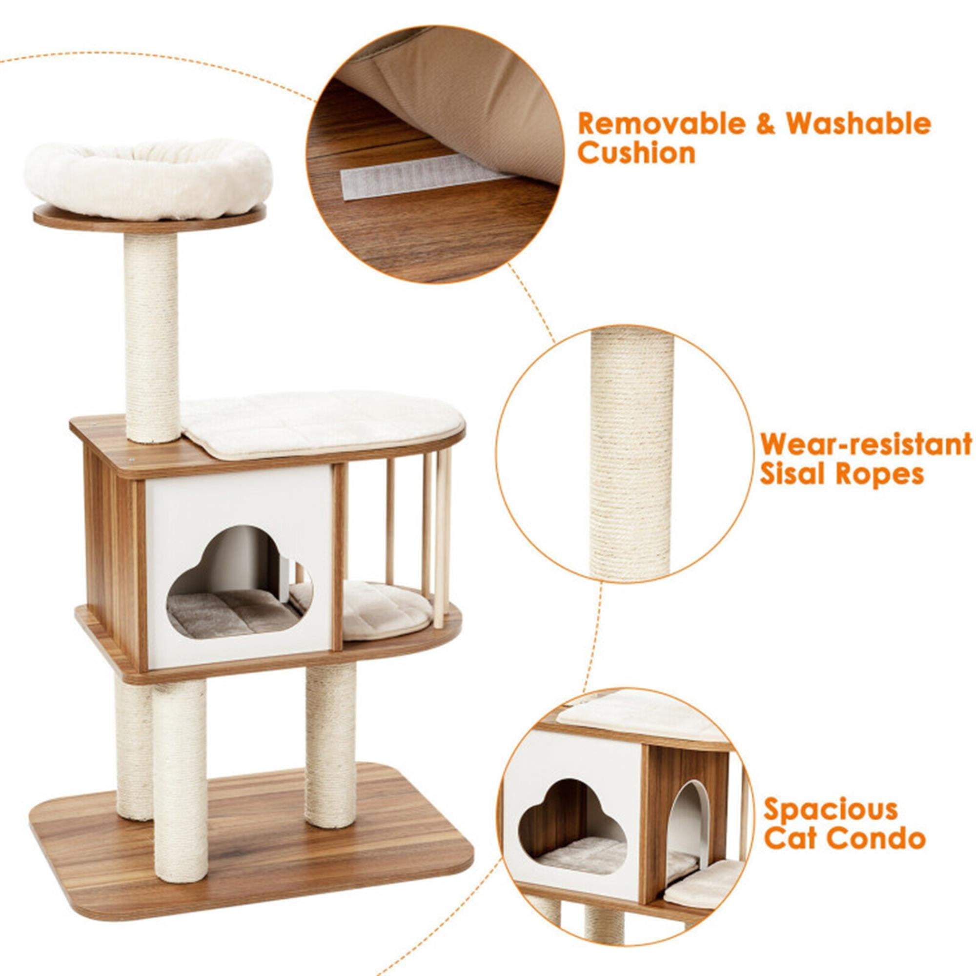 resenkos 46" Wood Cat Tree Tower Furniture, Cat Condo with Platform, Cushionsfor, Scratch Post for Kittens Cat Tree House, Brown