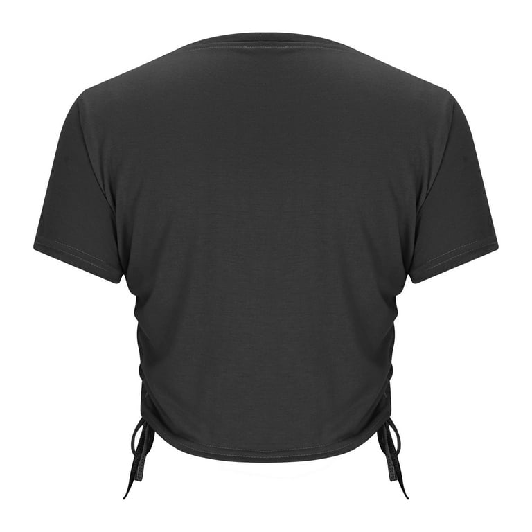 Jalioing Women's Crop Tops Side Drawstring Ruched Summer Shirts