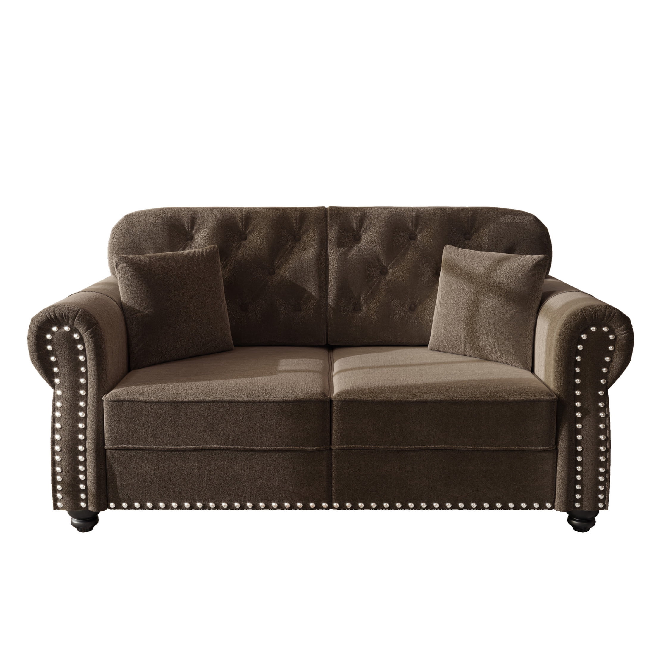 Noble House Kieran 5-Seater Velvet Chesterfield Sofa, Modern Tufted Armchair with Nailhead Trim and Ottoman, Brown