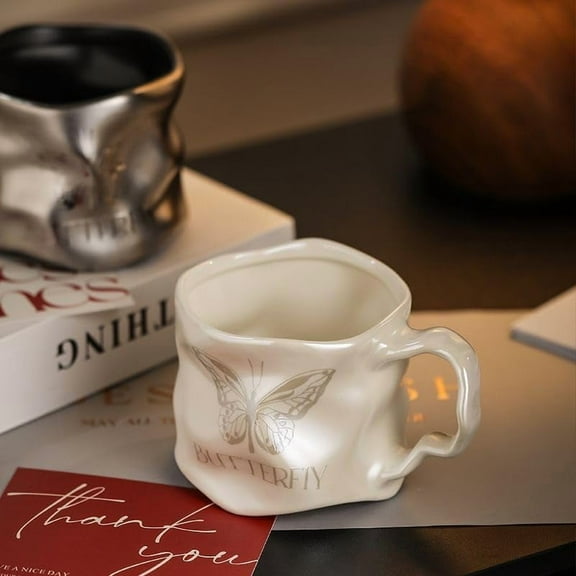 10oz Butterfly Ceramic Coffee Mug | Ideal Gift for Her – Latte & Cappuccino Cup | Perfect for Her(LR White 1 PCS)