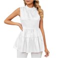 thumbnail image 2 of Njoeus Tank Tops for Women's Satin Ruffle Mock Neck T-Shirts Summer Flowy Sleeveless Dressy Casual Blouse Flare Shirt Dress S-XXL, 2 of 9