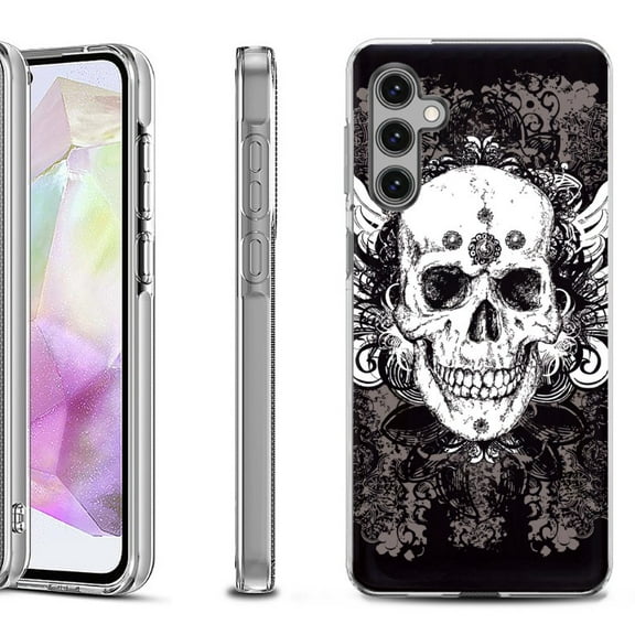 OneToughShield ® Shockproof Phone Case Compatible with Samsung Galaxy A35 5G - Grunge Skull