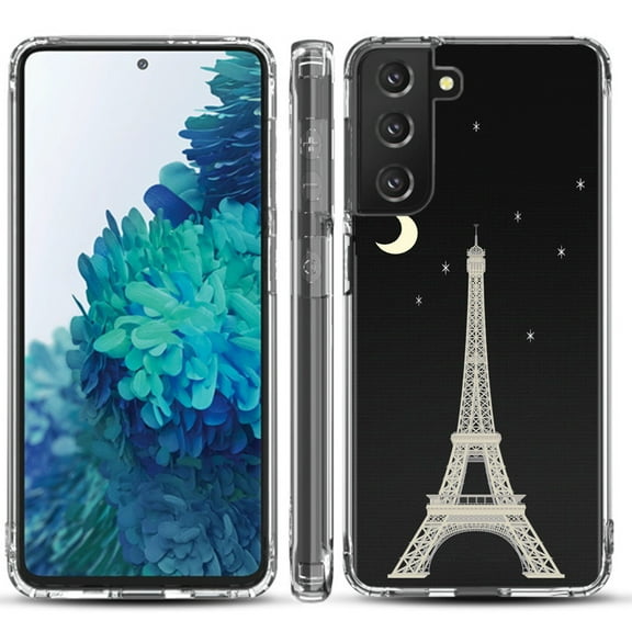 Shockproof Hybrid Bumper Phone Case for Samsung galaxy S21  5G / S21 Plus 5G, by OneToughShield ® - Eiffel Tower Moon