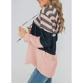 thumbnail image 2 of Women Sweatshirts and Hoodies Long Sleeve Drawstring Sweatshirts Color Block Striped Pullover Tops, 2 of 2