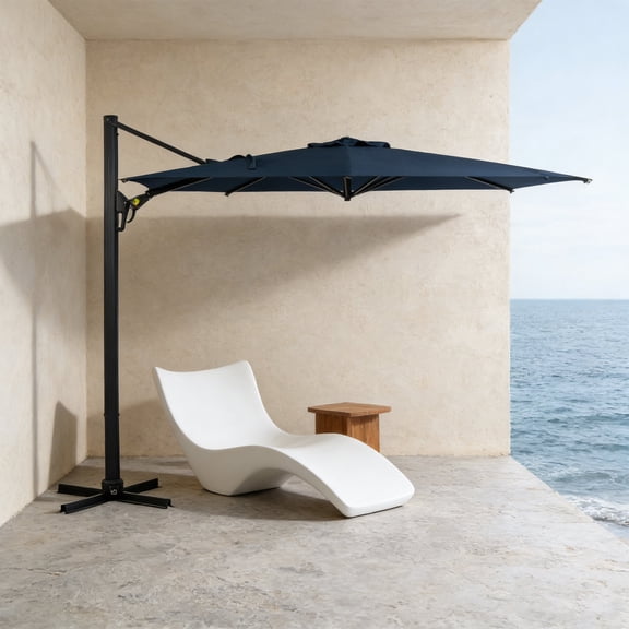 KIOOTTO 11ft Round Cantilever Patio Umbrella with 360° Rotation & Infinite Tilt, Heavy Duty Offset Outdoor Umbrella, Blue UV-Protective Canopy (Base Not Included)