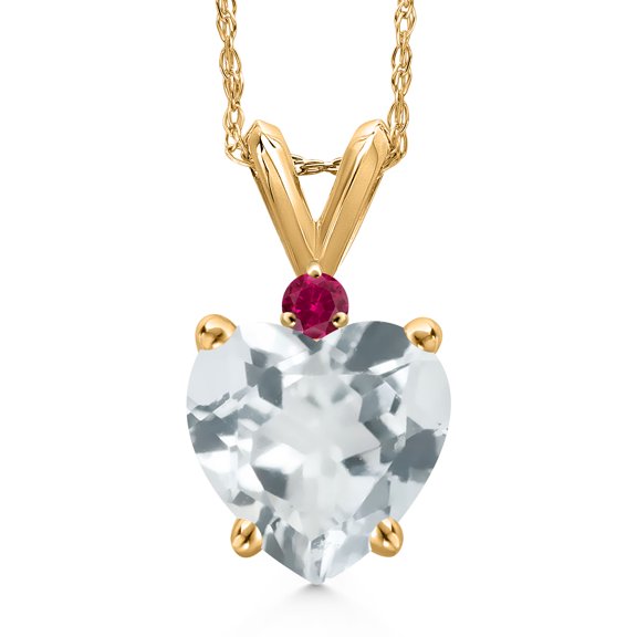 Gem Stone King 14K Yellow Gold Sky Blue Topaz and Red Created Ruby Pendant Necklace for Women | 1.93 Cttw | Gemstone November Birthstone | Heart Shape 8MM | With 18 inch Chain