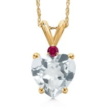 Gem Stone King 14K Yellow Gold Sky Blue Topaz and Red Created Ruby Pendant Necklace for Women | 1.93 Cttw | Gemstone November Birthstone | Heart Shape 8MM | With 18 inch Chain