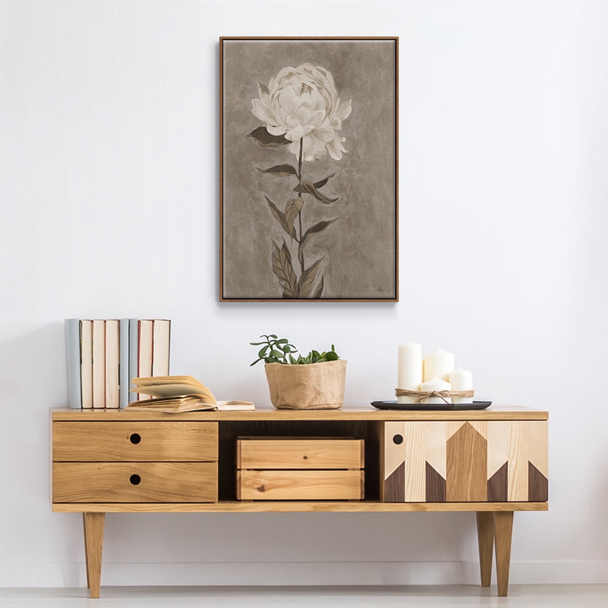 Pretty as a Peony I Framed Premium Gallery Wrapped Canvas - Ready to Hang - 17 x 25 - Walnut Floating Frame
