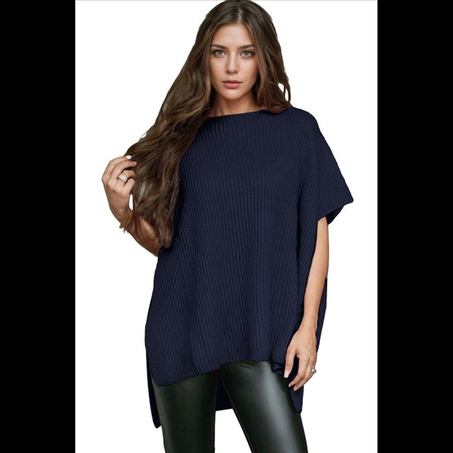 Suéter Holgado de Corta con Hombros Caídos para Mujer, Azul Marino, Talla XL