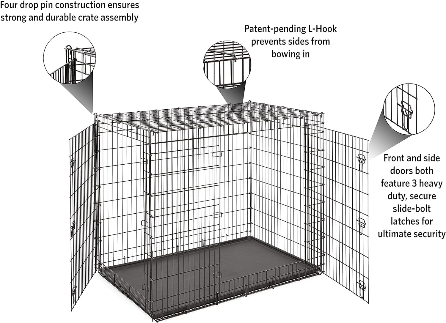 Burcyly Homes for Pets 36-Inch iCrate for Medium-Large Breeds, 41-70 lbs, Double Door Folding Dog Crate with Divider Panel, Leak-Proof Tray & Secure Latches, Portable, Durable & Easy to Assemble