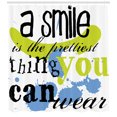 thumbnail image 3 of Saying Shower Curtain, A Smile is the Prettiest Thing You Can Wear Phrase with Color Splashes, Fabric Bathroom Set with Hooks, 69W X 75L Inches Long, Apple Green Blue White, by Ambesonne, 3 of 3