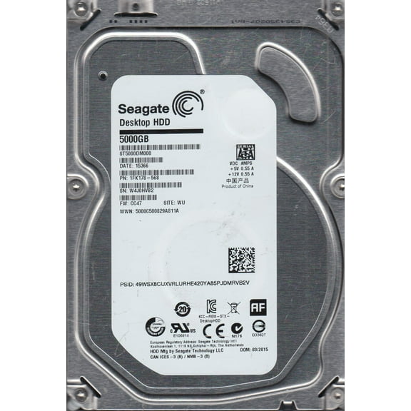 ST5000DM000, W4J, WU, PN 1FK178-568, FW CC47, Seagate 5TB SATA 3.5 Hard Drive